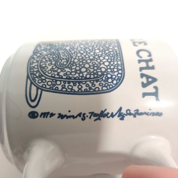 Vintage Taylor & Ng 1972 Le Chat Coffee Mug Blue Cat Mouse Yarn San Francisco - Picture 4 of 9